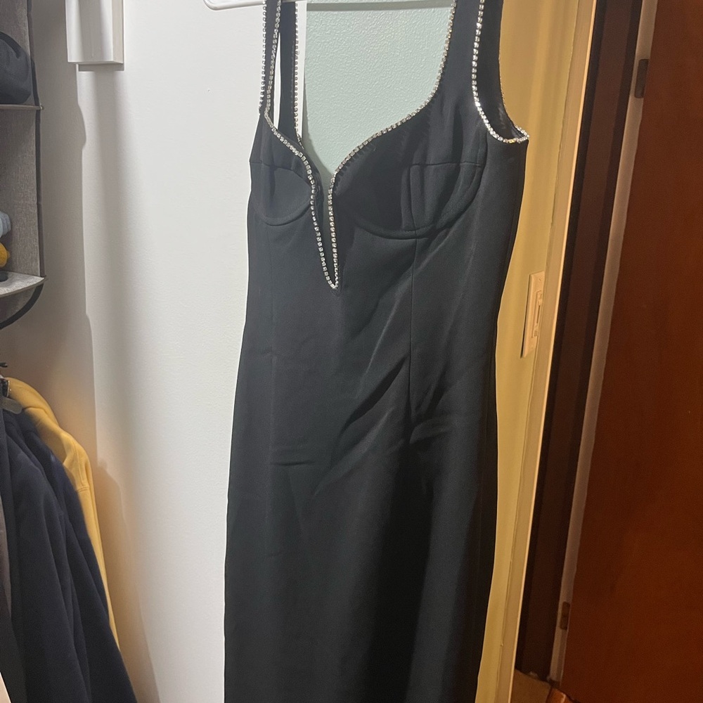 Anthropologie Formal Black Dress Jewels Plunging Neckline